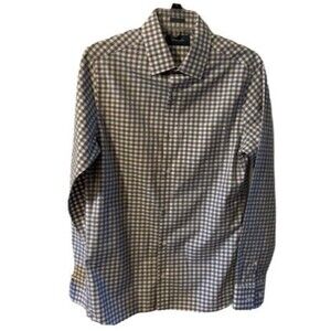Fairlane Shirt Mens S Slim Gray Check button Lightweight Cotton casual preppy